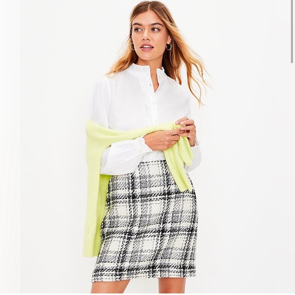 LOFT Tweed Metallic Plaid Skirt - Picture 2 of 8